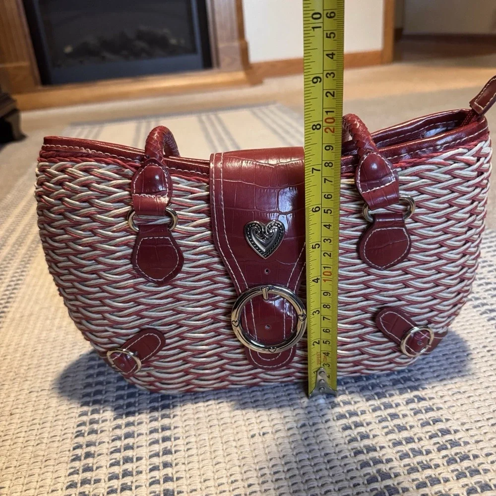 Brighton Wicker Purse With Leather Straps, Zipper Top & Magnetic Leather Flap - Picture 10 of 11